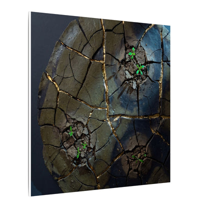 Dark Japandi Cracked Earth in Moonlight | Moody Minimal Canvas Art
