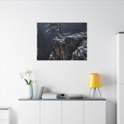 Dark Japandi Pine Tree in Dawn | Dark Texture Canvas Art