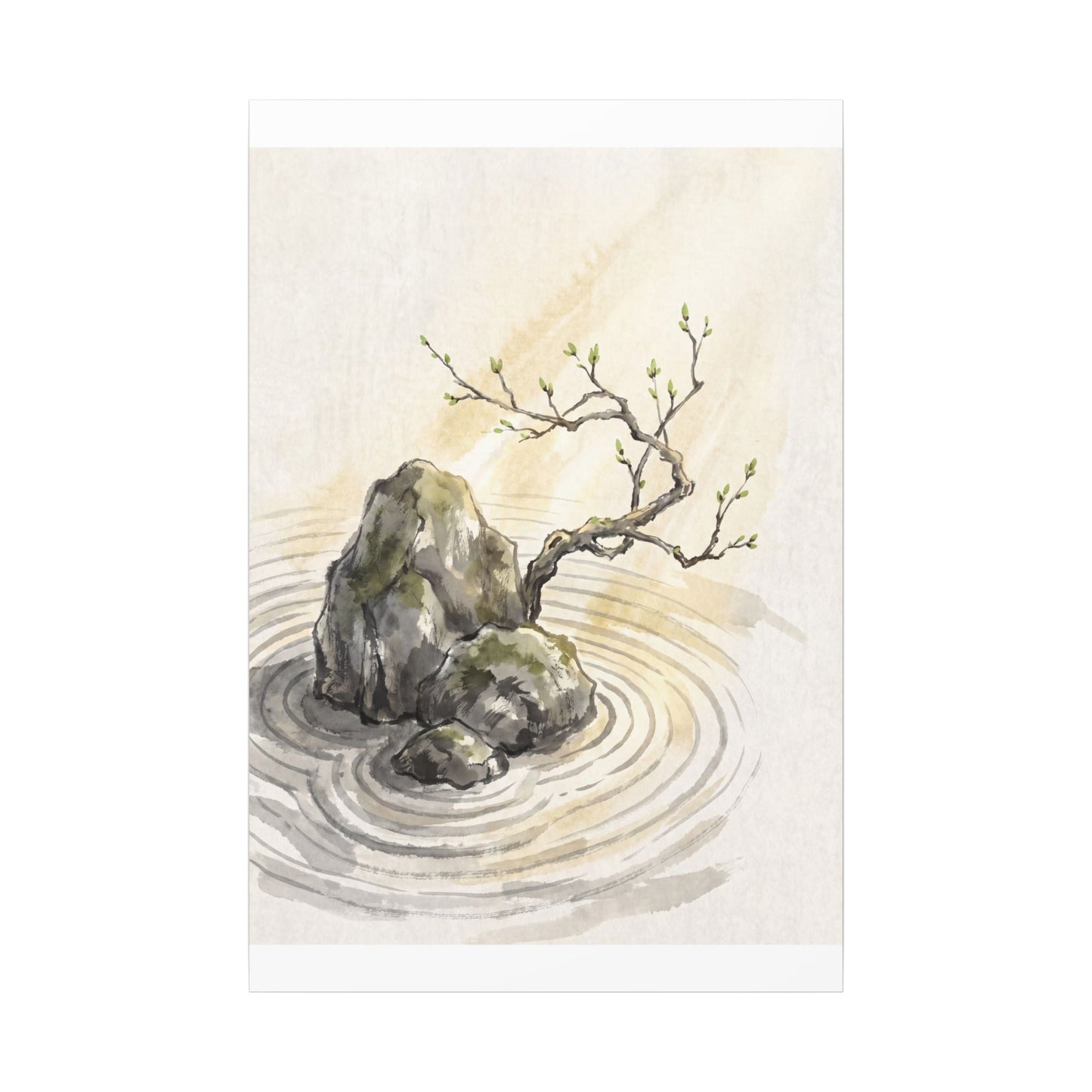 Serene Rock Garden Canvas Art - Sumi E Zen