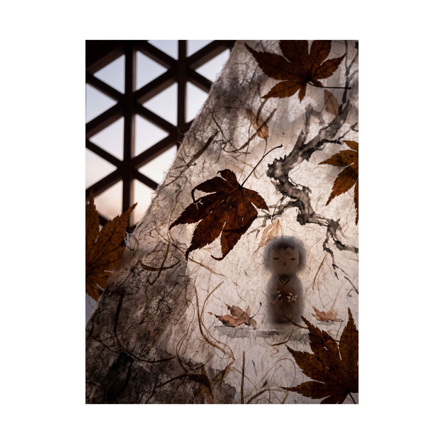 Shoji Screen Autumn Wall Art Print | Dark Japandi Bold Design