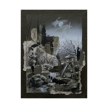 Moody Moonlit Garden Wall Art Print - Dark Texture Dark Japandi