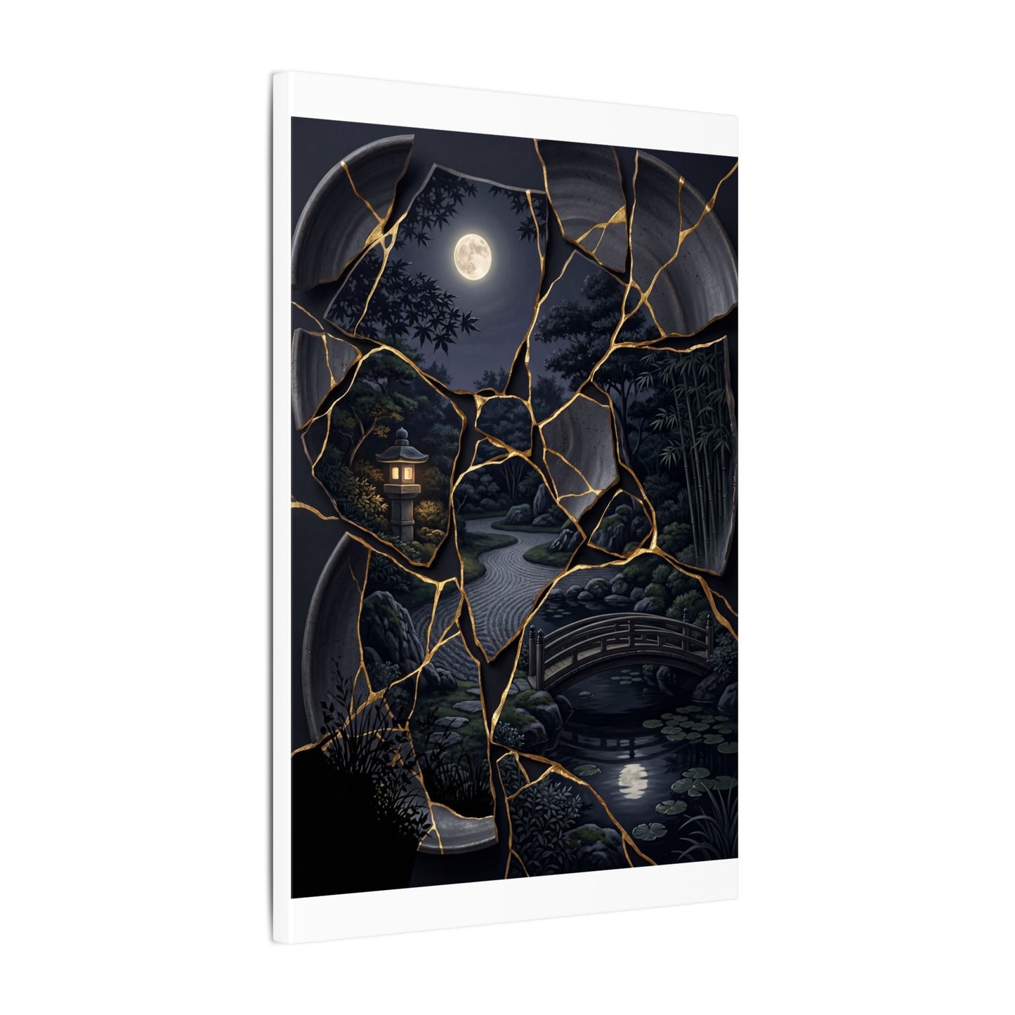 Kintsugi Moonlit Garden in Golden Hour | Gold Repair Canvas Art