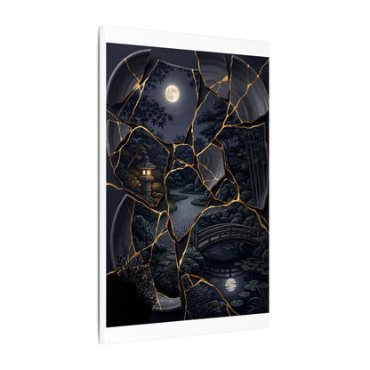 Kintsugi Moonlit Garden in Golden Hour | Gold Repair Canvas Art