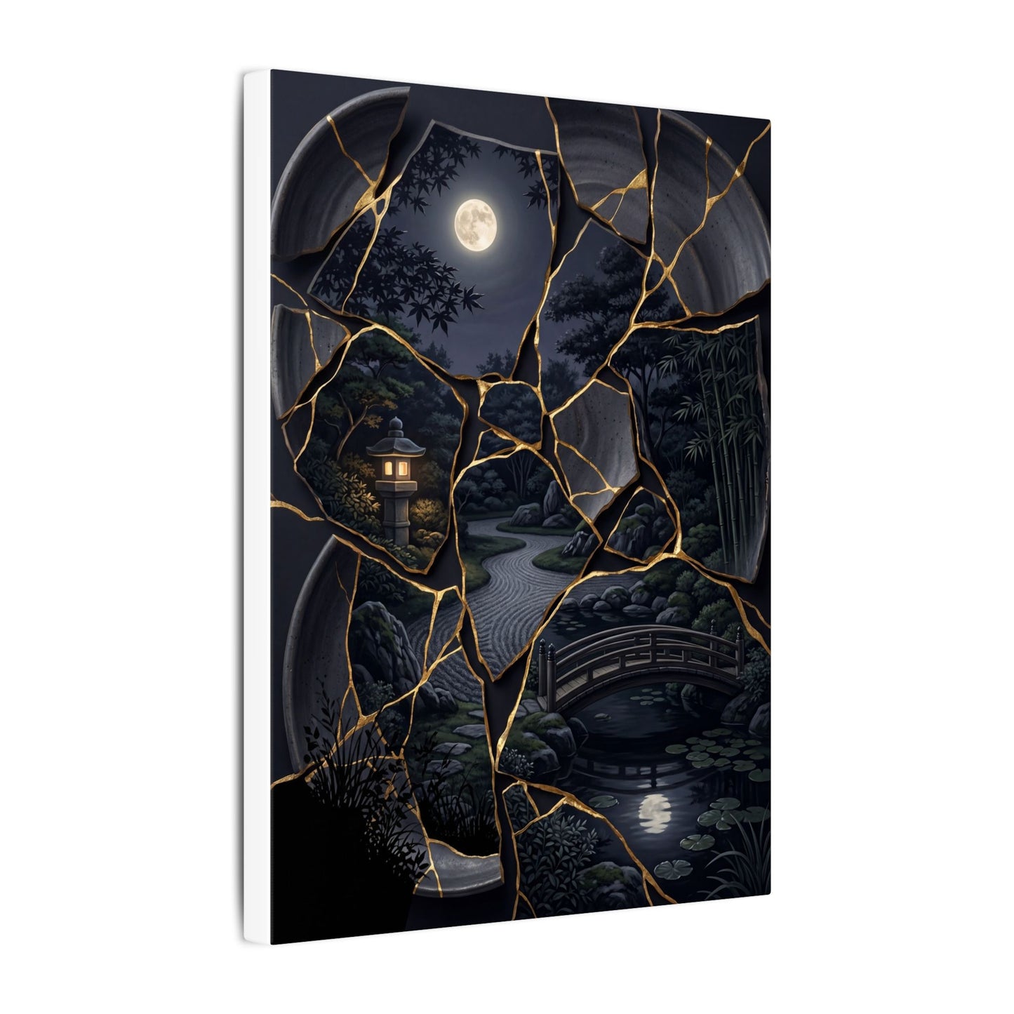 Kintsugi Moonlit Garden in Golden Hour | Gold Repair Canvas Art