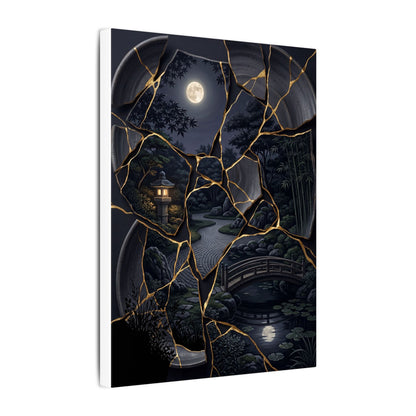 Kintsugi Moonlit Garden in Golden Hour | Gold Repair Canvas Art