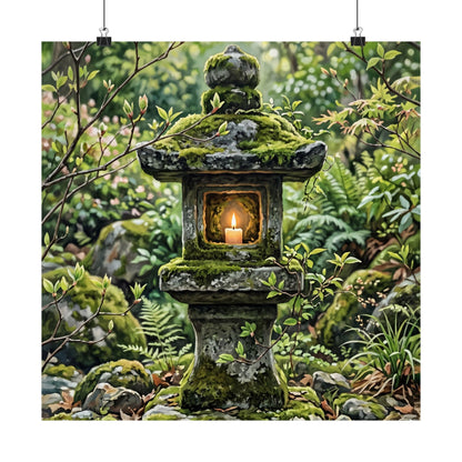 Stone Lantern Wall Art Print | Spring Japandi Japanese Pattern Art