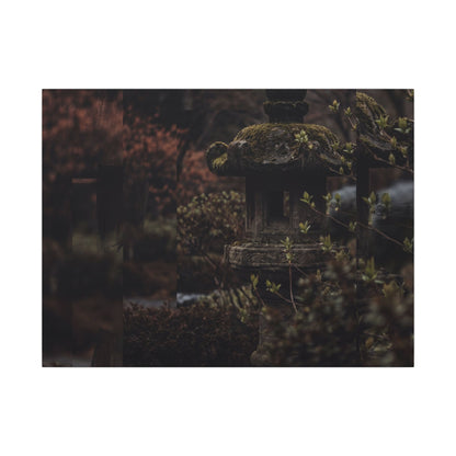 Stone Lantern Spring Canvas Art | Dark Japandi Bold Design