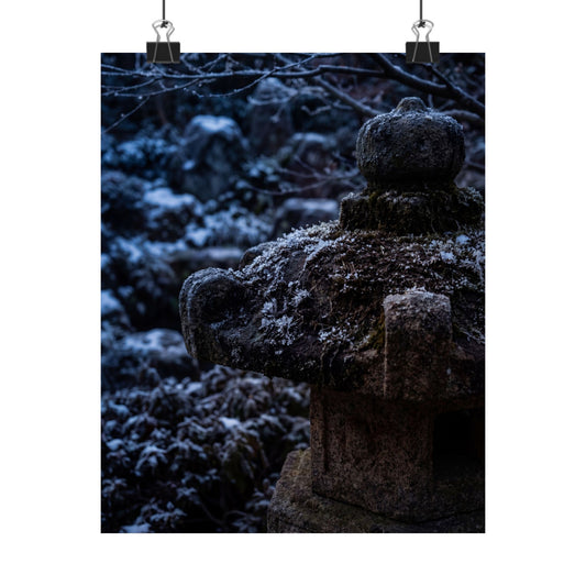 Winter Stone Lantern Shadow Zen Wall Art Print | Atmospheric Decor Art Print