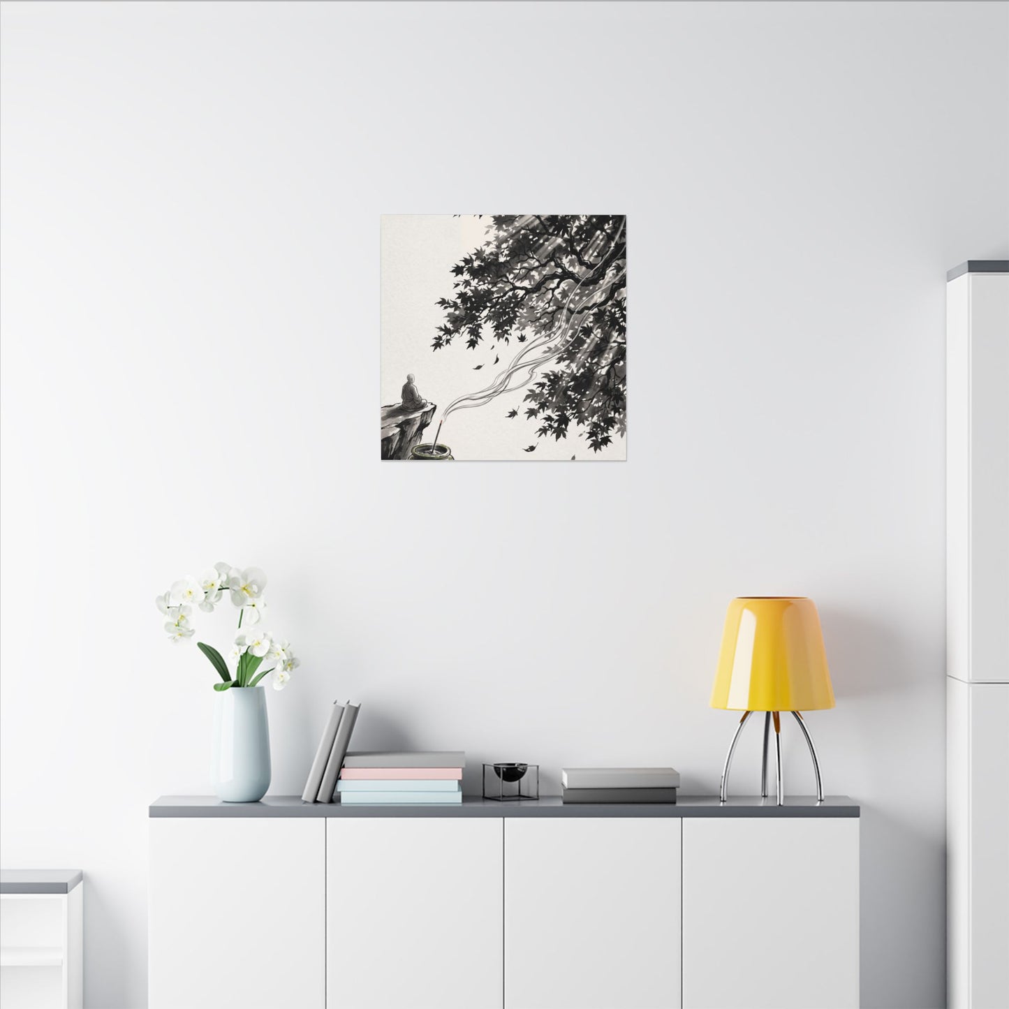 Serene Incense Smoke Canvas Art - Ukiyo E Inspired Zen