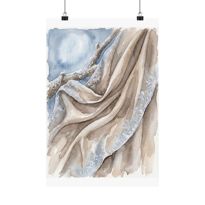 Silk Drape Wall Art Print | Winter Japandi Watercolor Art Art Print