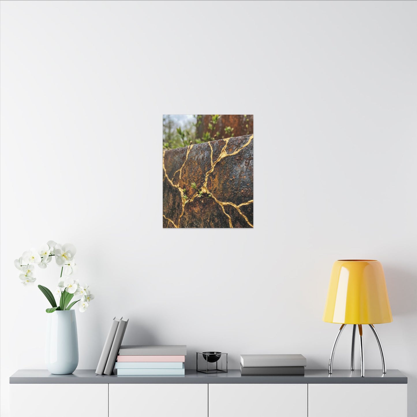Mono No Aware Rust Patina Canvas Art - Kintsugi Gold Repair