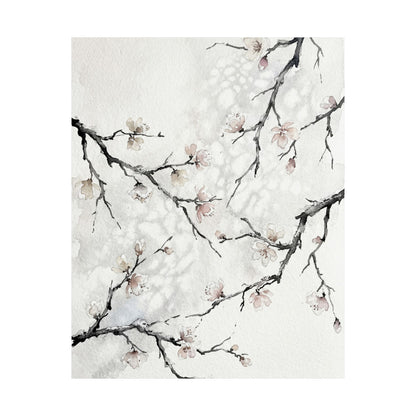 Winter Cherry Blossom Watercolor Wall Art Print | Elegant Decor