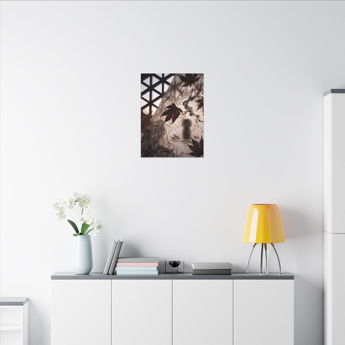 Shoji Screen Autumn Canvas Art | Dark Japandi Atmospheric Design