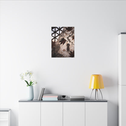 Shoji Screen Autumn Canvas Art | Dark Japandi Atmospheric Design