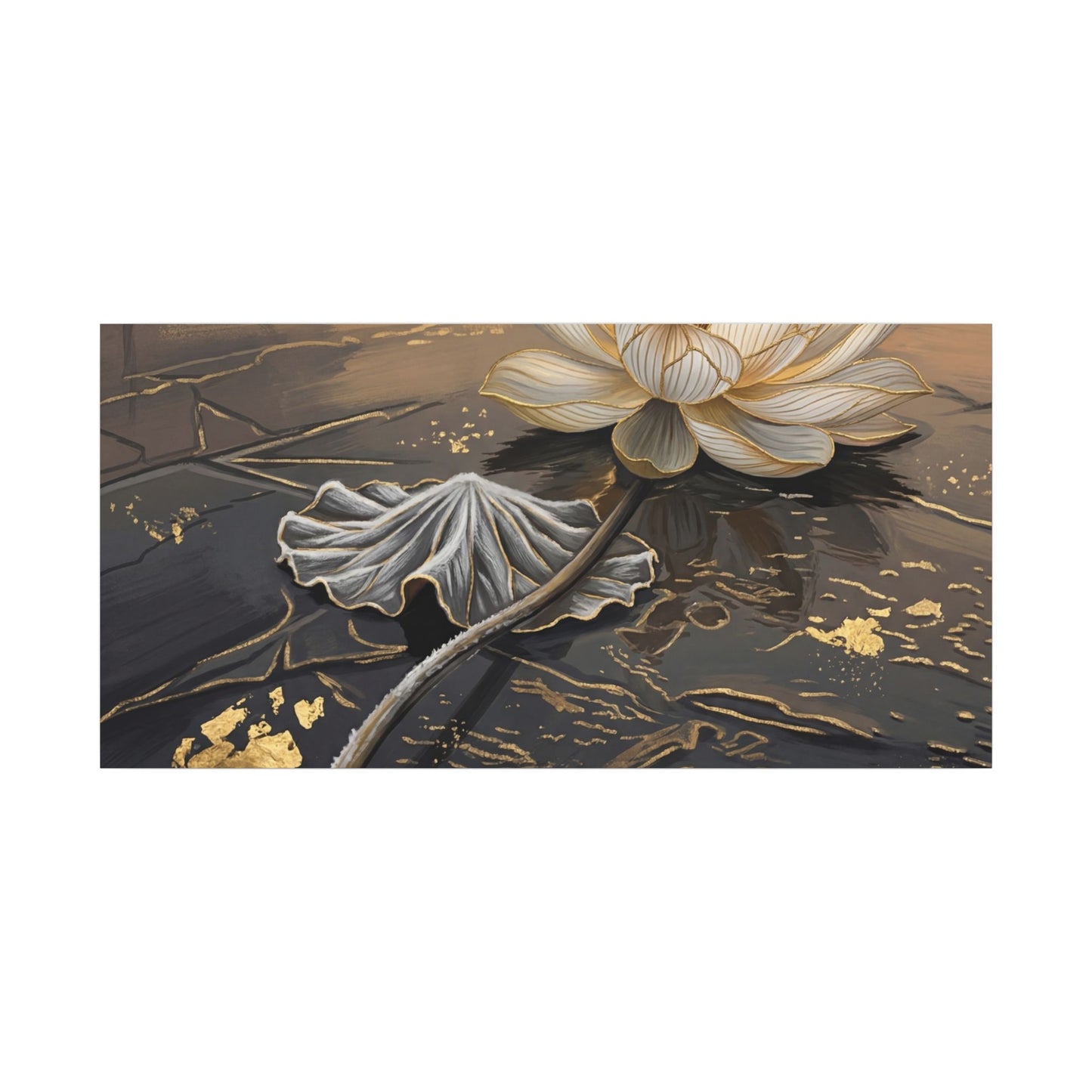 Kintsugi Lotus Flower in Golden Hour | Gold Vein Canvas Art