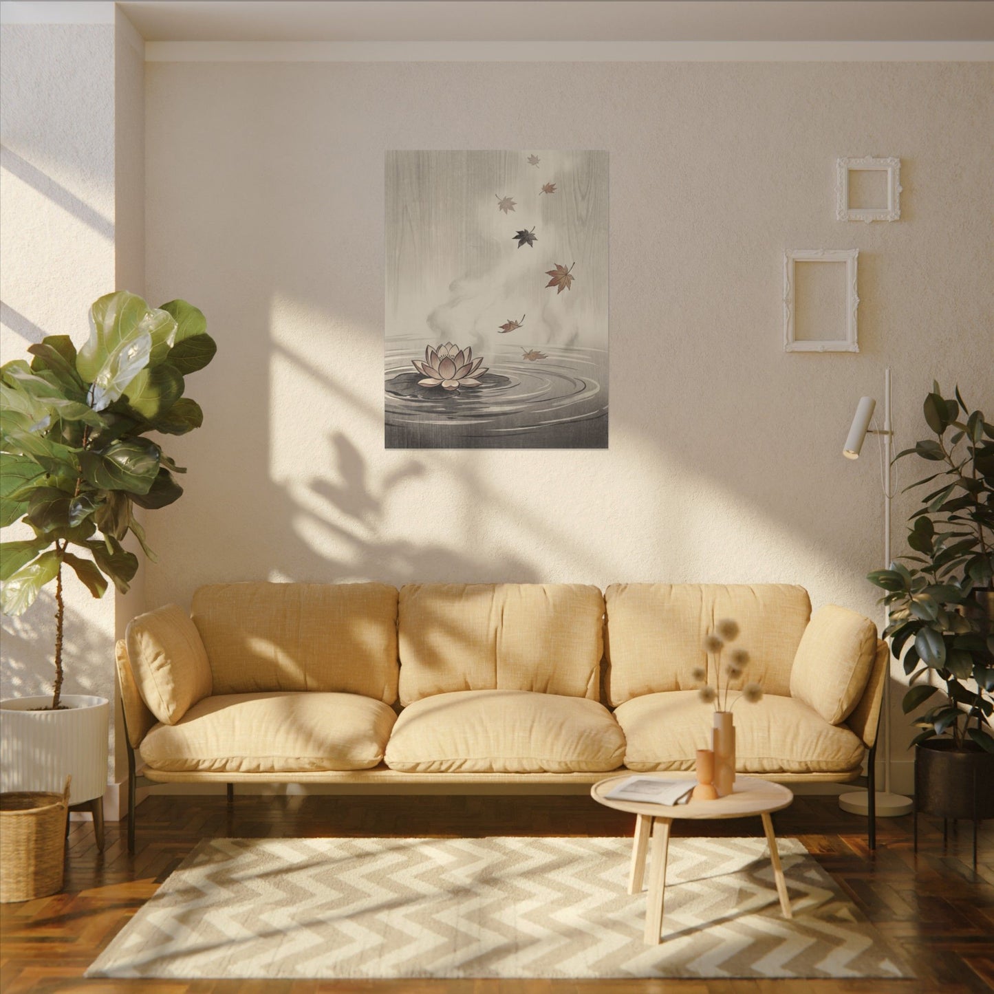 Lotus Flower Canvas Art | Autumn Zen Ukiyo E Inspired Art