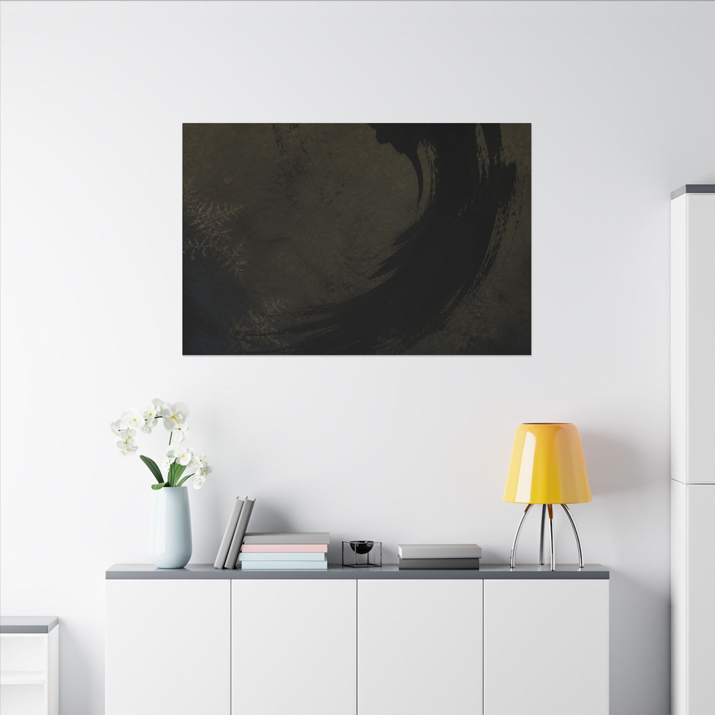Seijaku Ink Brushstroke Canvas Art - Dark Japandi Moody Minimal