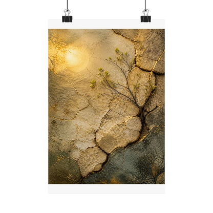 Cracked Earth Texture Wall Art Print | Earthy Japandi Art