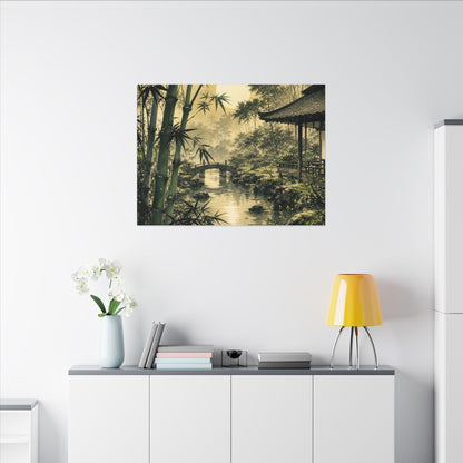 Moonlit Garden Sumi E Canvas Art | Calm Zen Art