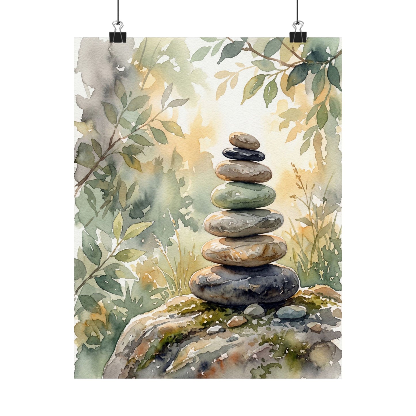 River Stones Wall Art Print | Summer Japandi Watercolor Art Art Print