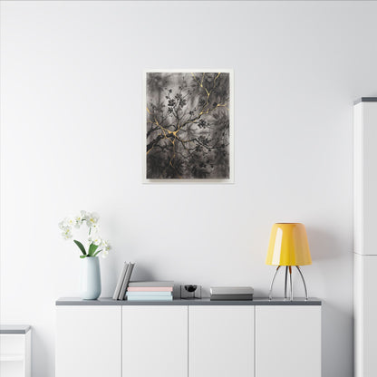 Kanso Cherry Blossom Canvas Art - Kintsugi Crackle Gold