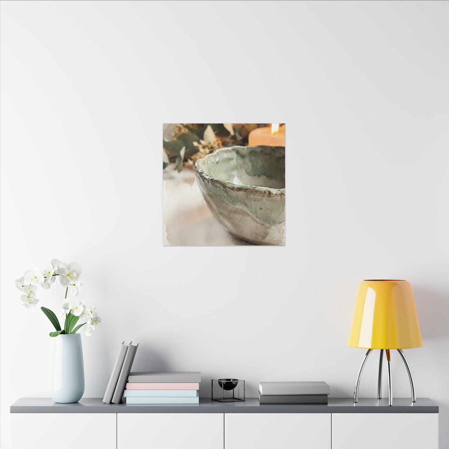 Ceramic Bowl Canvas Art | Summer Japandi Watercolor Art