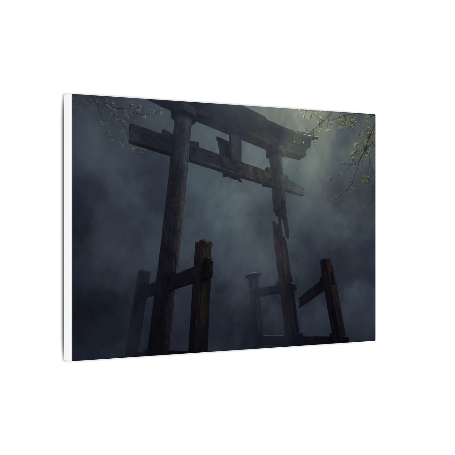 Dark Japandi Torii Gate in Dappled | Moody Minimal Canvas Art