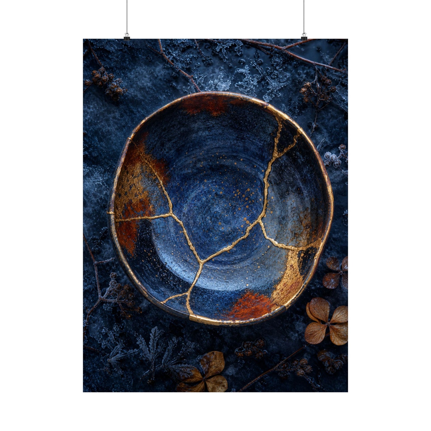 Fukinsei Ceramic Bowl Wall Art Print - Kintsugi Crackle Gold