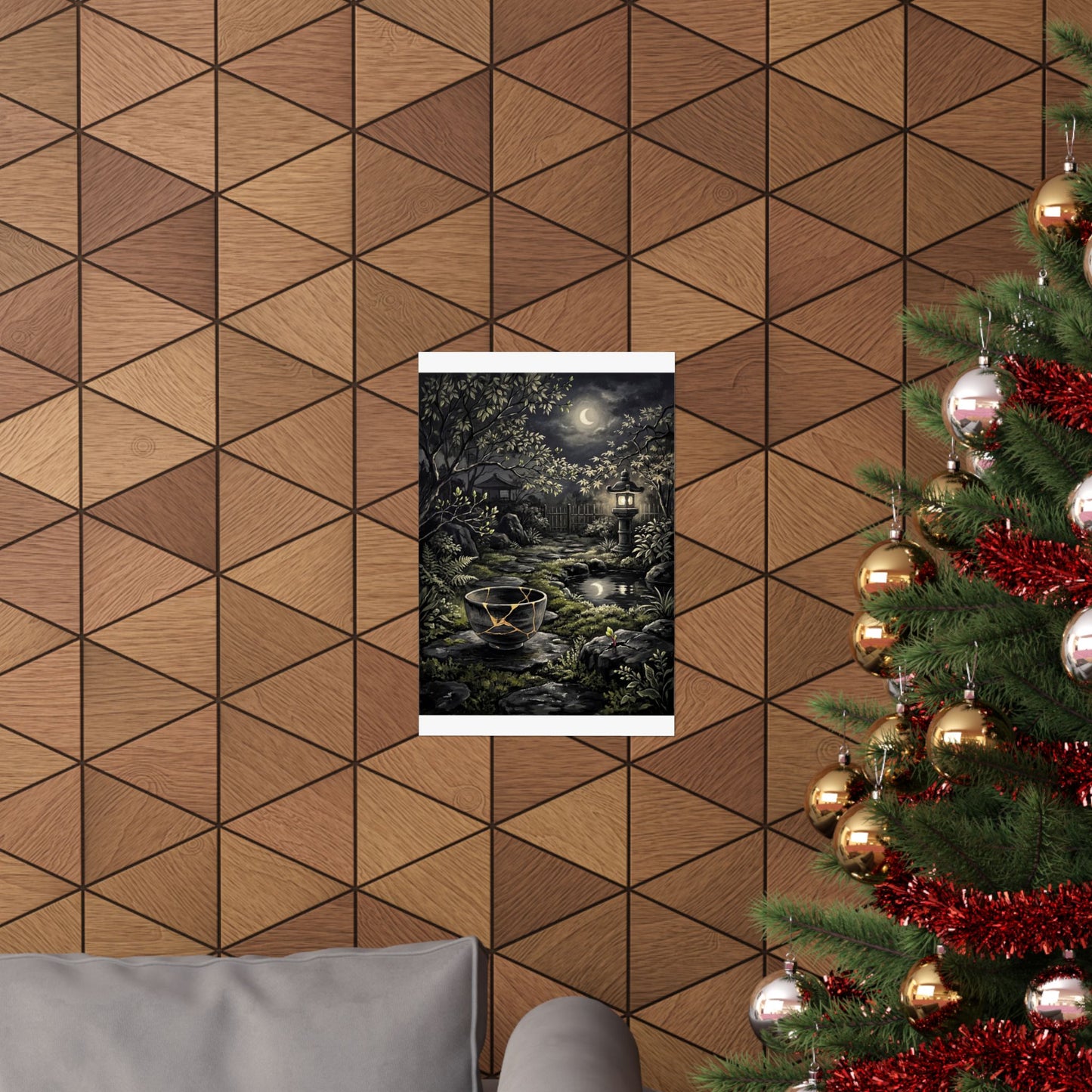 Kintsugi Moonlit Garden in Dappled | Gold Repair Wall Art Print