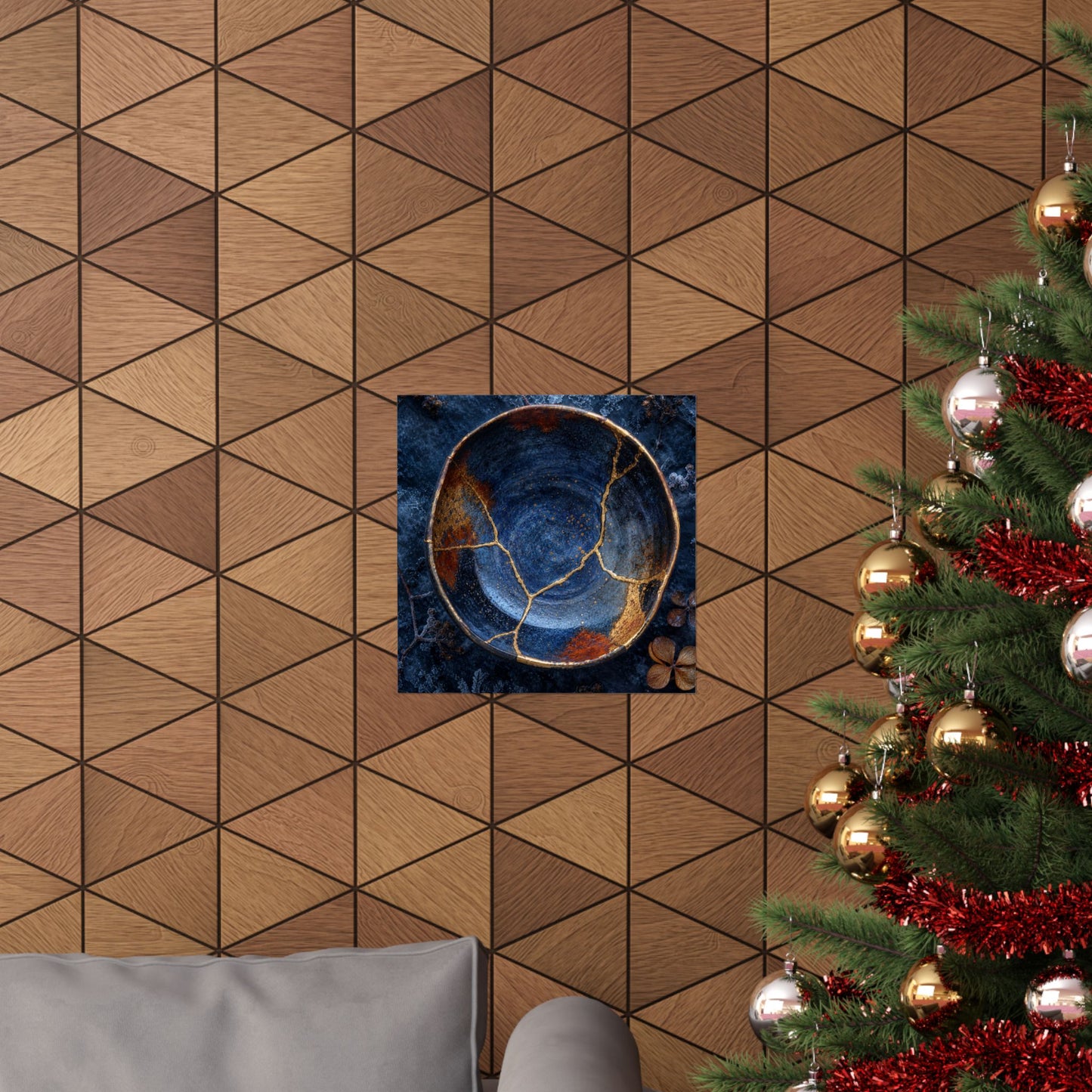 Fukinsei Ceramic Bowl Wall Art Print - Kintsugi Crackle Gold