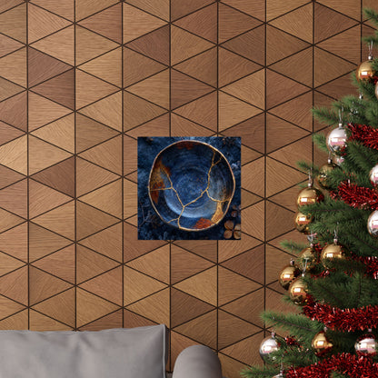 Fukinsei Ceramic Bowl Wall Art Print - Kintsugi Crackle Gold