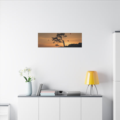 Dark Japandi Pine Tree in Golden Hour | Moody Minimal Canvas Art