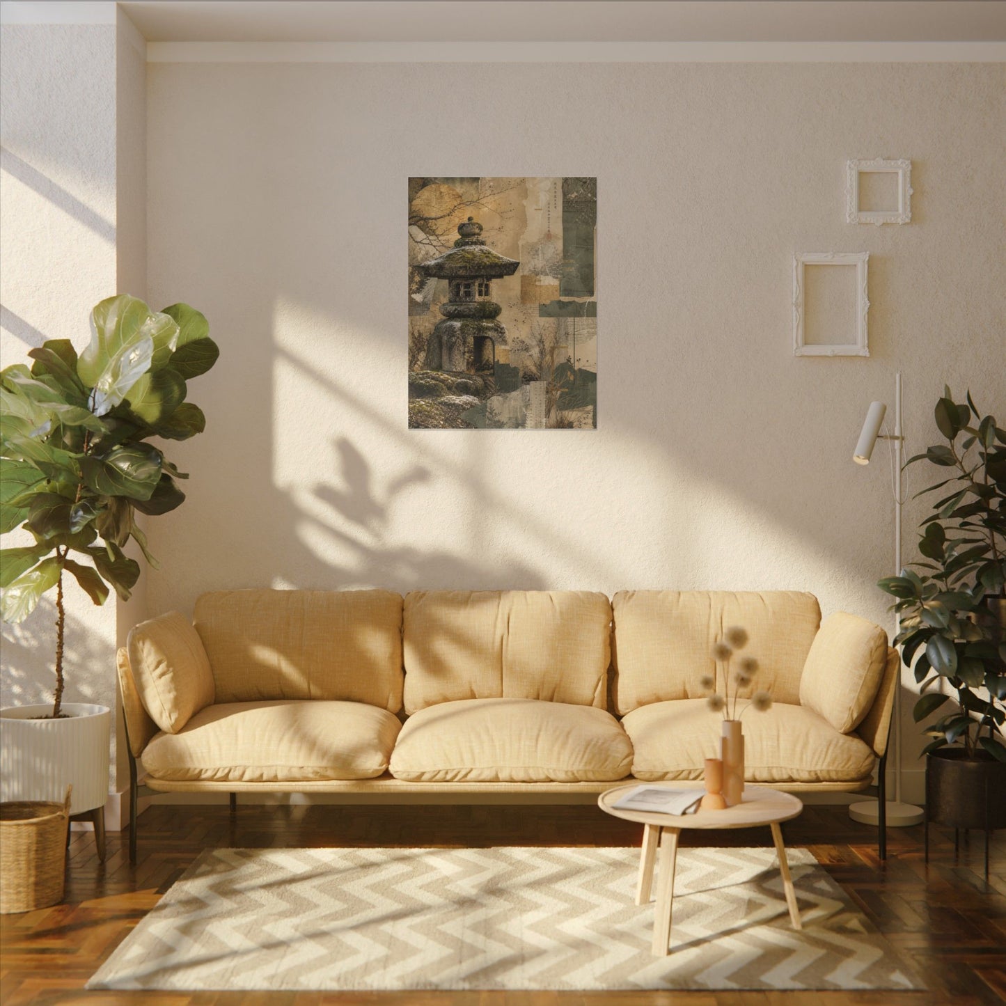 Elegant Stone Lantern Canvas Art - Texture Japandi
