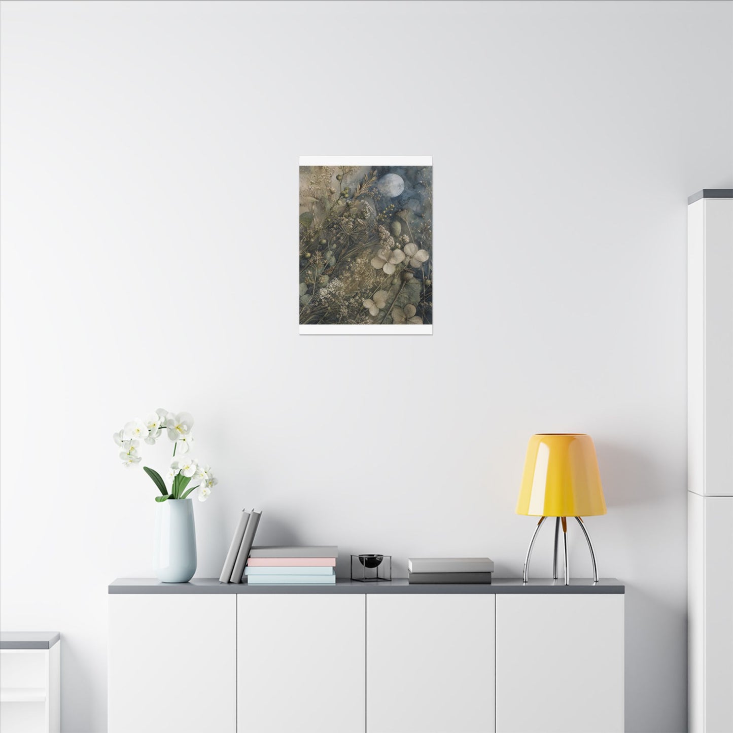 Japandi Dried Flowers in Moonlight | Watercolor Canvas Art