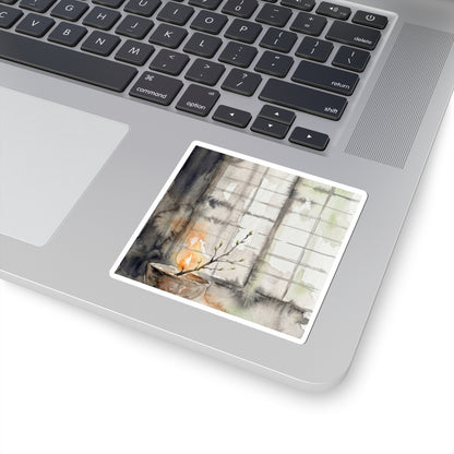 Elegant Shoji Screen Sticker - Watercolor Japandi Art Print