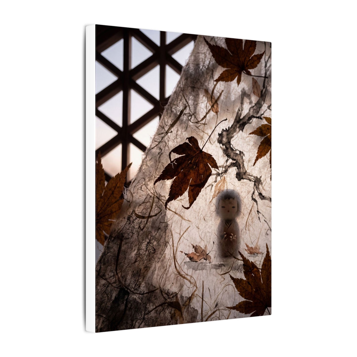Shoji Screen Autumn Canvas Art | Dark Japandi Atmospheric Design