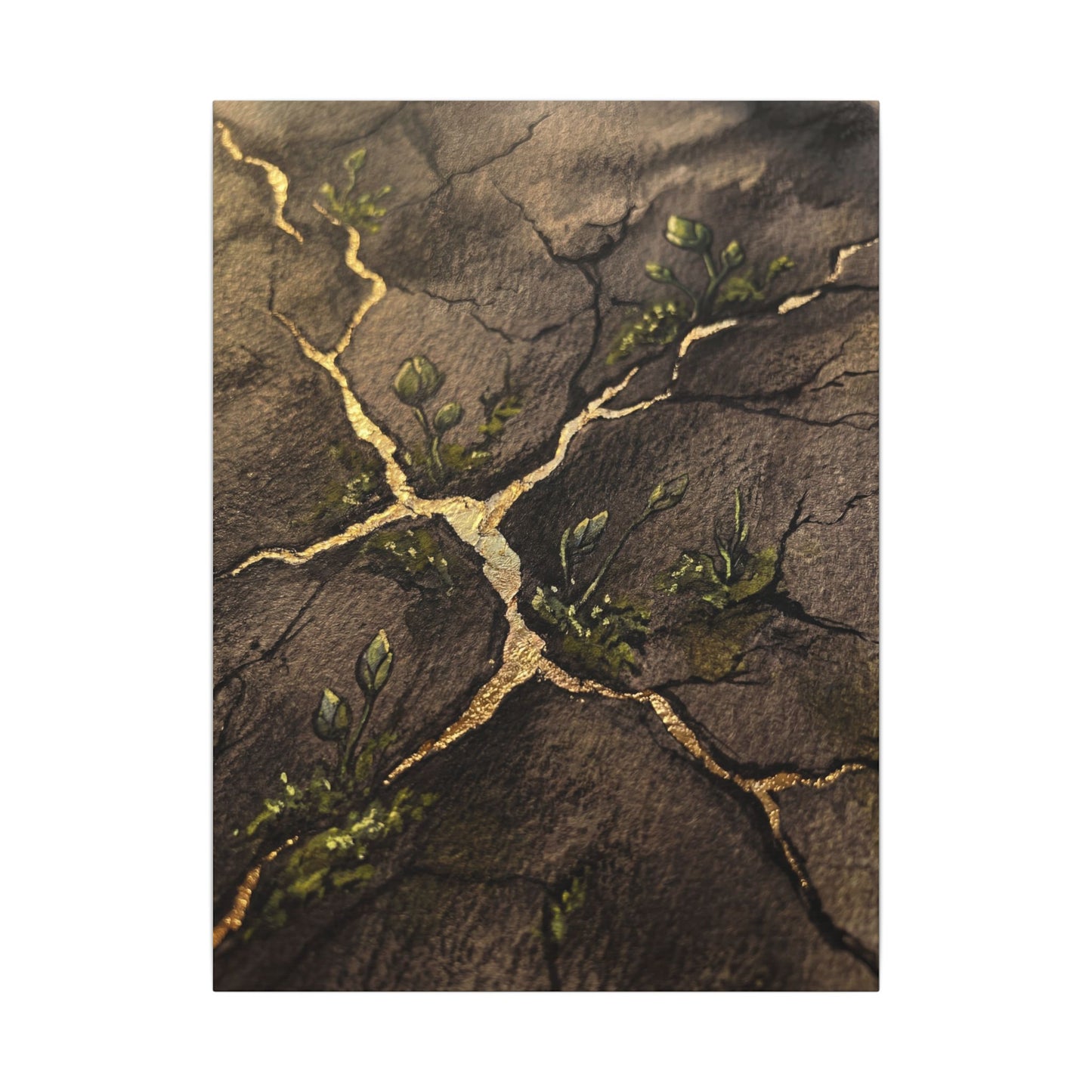 Spring Cracked Earth Charcoal Ink Canvas Art | Luxurious Decor