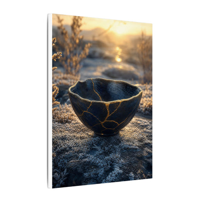 Ceramic Bowl Canvas Art | Winter Kintsugi Gold Repair Art