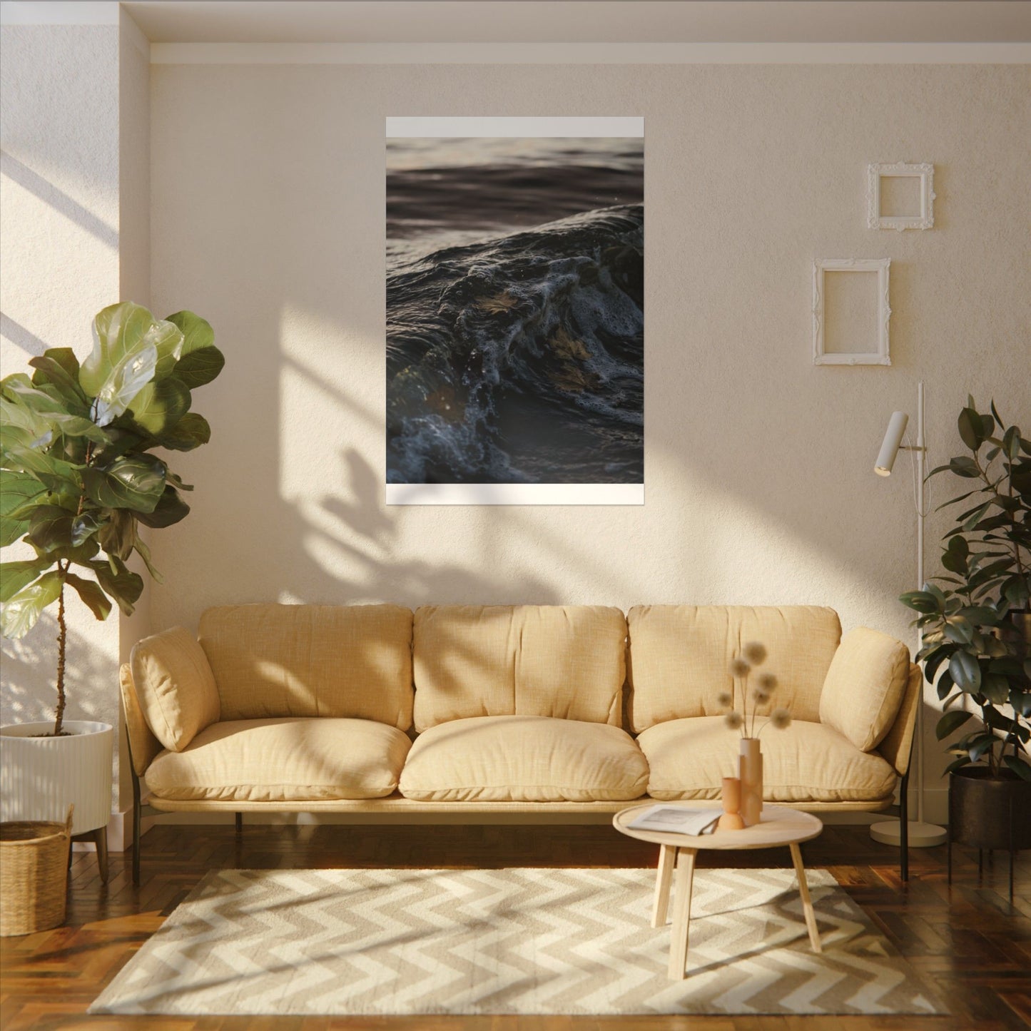 Dark Japandi Ocean Wave in Dawn | Moody Minimal Canvas Art