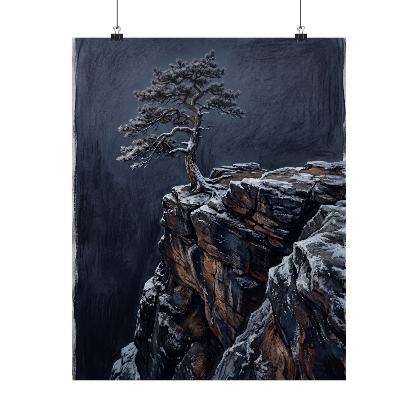 Sophisticated Pine Tree Wall Art Print - Dark Texture Dark Japandi