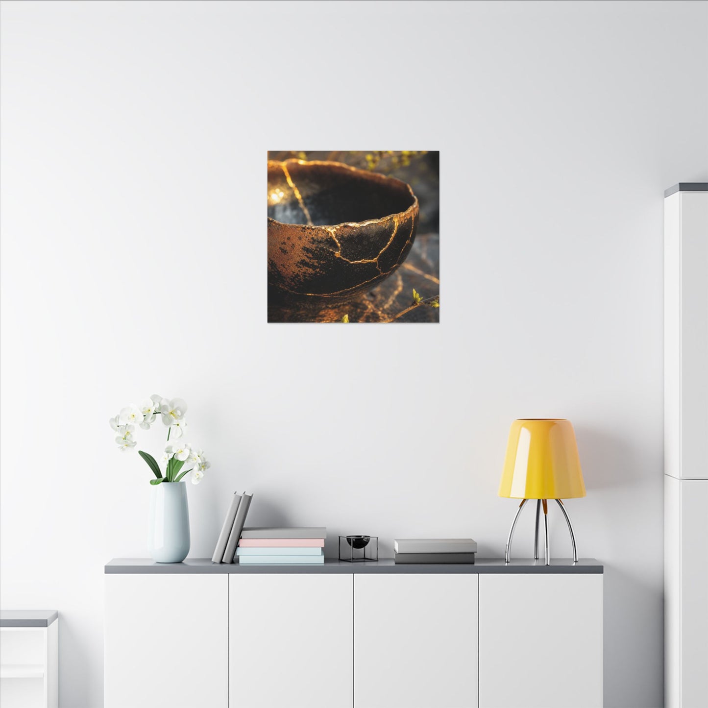 Kintsugi Ceramic Bowl in Golden Hour | Gold Vein Canvas Art