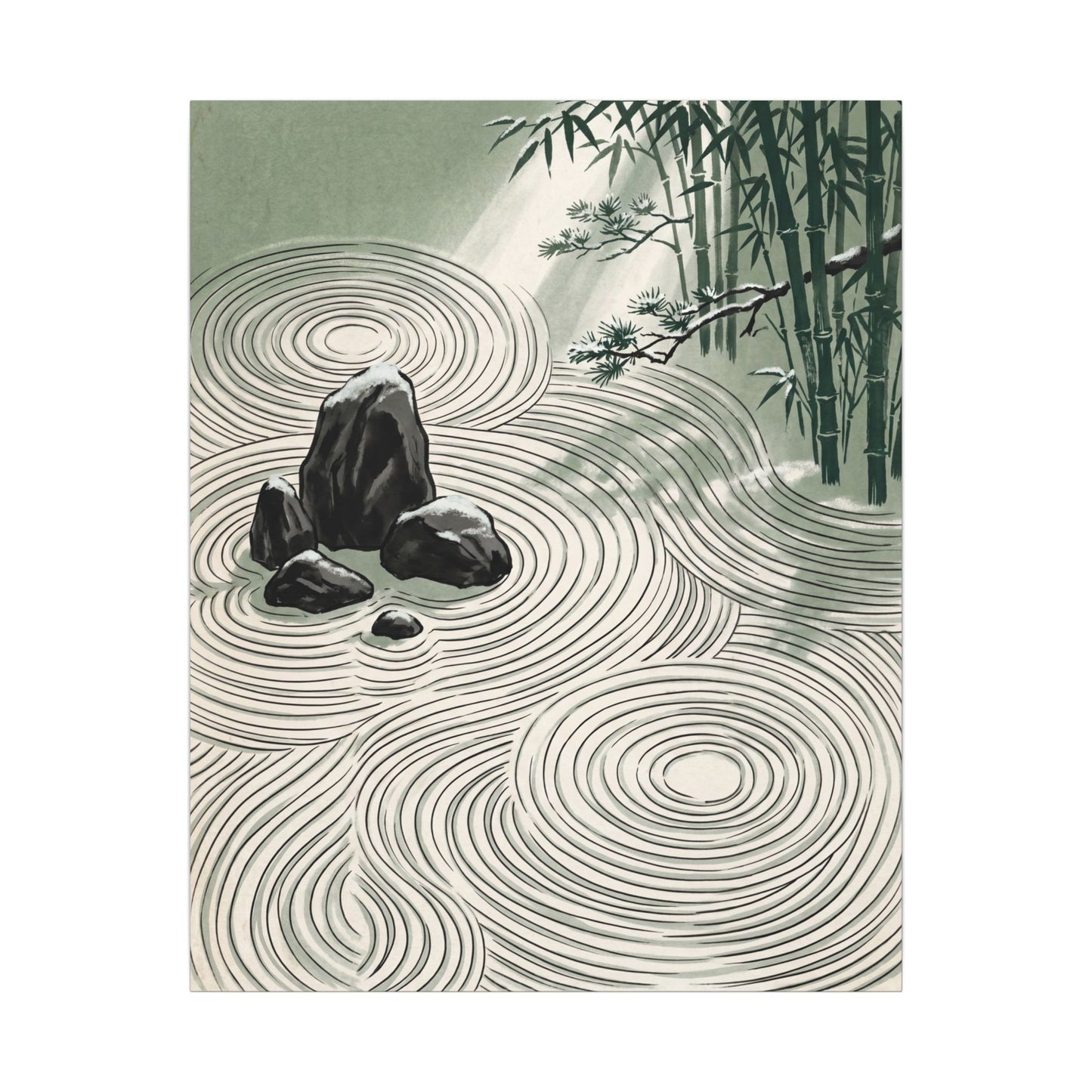 Shibui Rock Garden Canvas Art - Zen Ukiyo E Inspired