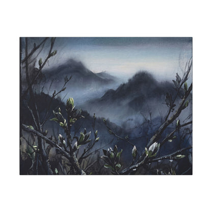 Mountain Mist Spring Canvas Art | Dark Japandi Atmospheric Design Art Print