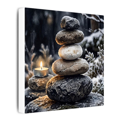 River Stones Canvas Art | Winter Japandi Watercolor Art