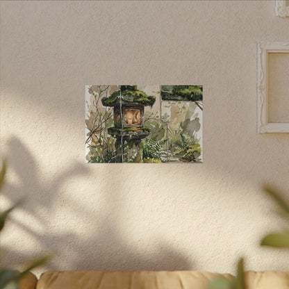 Stone Lantern Watercolor Canvas Art | Elegant Japandi Art
