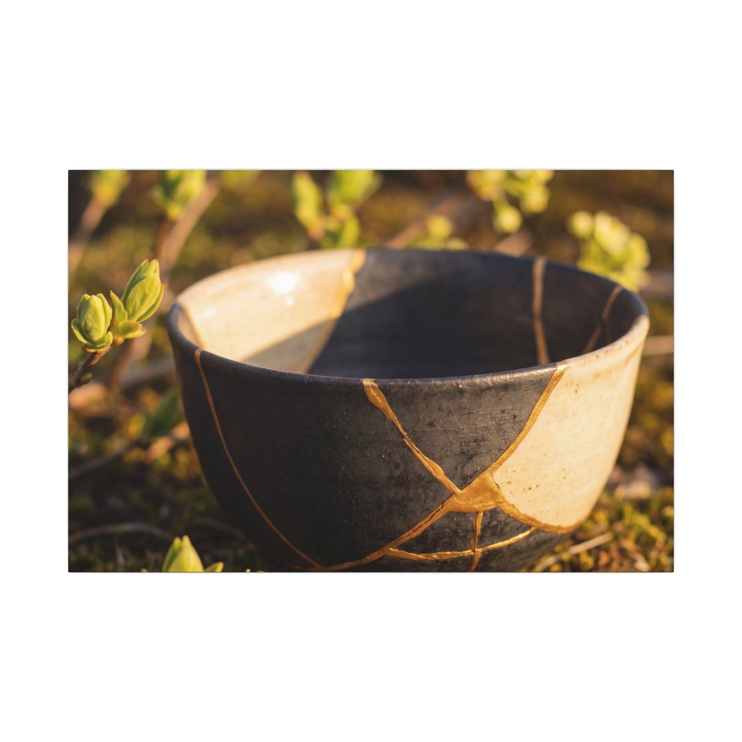 Seijaku Broken Pottery Canvas Art - Kintsugi Gold Repair Art Print