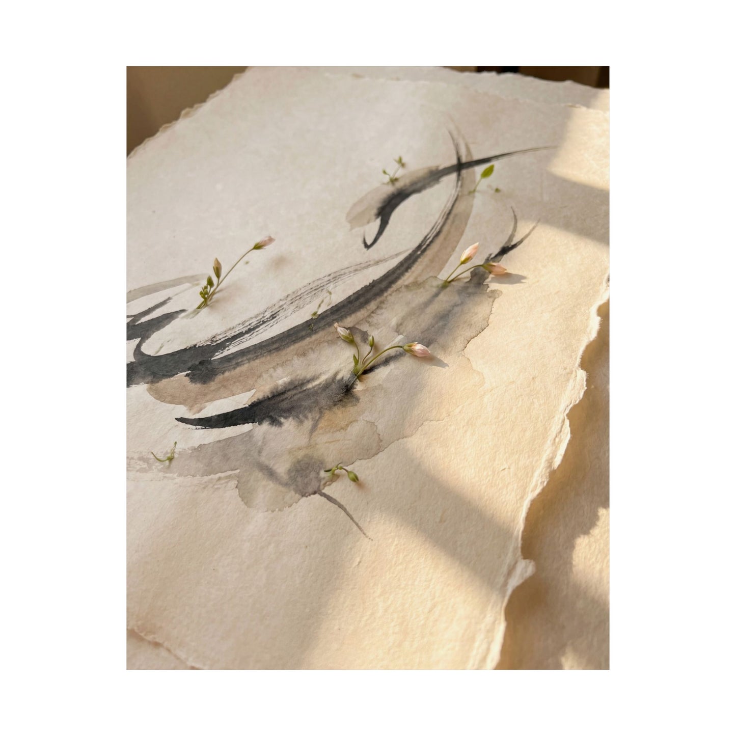 Mono No Aware Ink Brushstroke Wall Art Print - Japandi Watercolor
