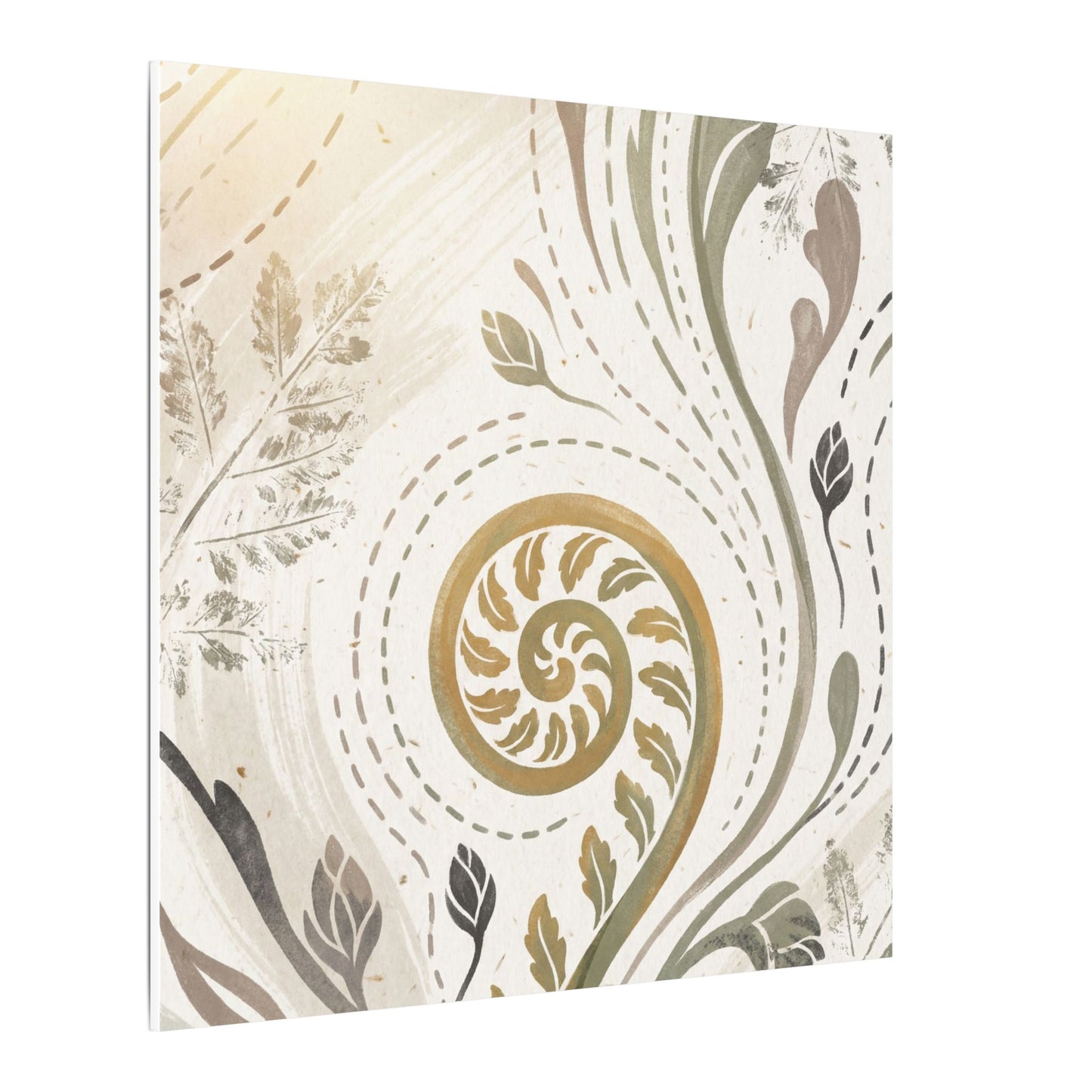 Japandi Fern Unfurling in Golden Hour | Japanese Pattern Canvas Art