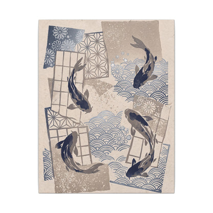 Earthy Koi Pond Canvas Art - Japanese Pattern Japandi