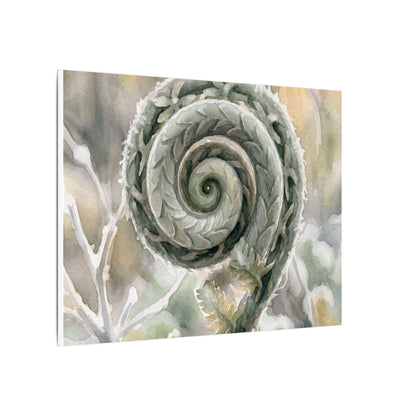 Winter Fern Unfurling Watercolor Canvas Art | Cozy Decor